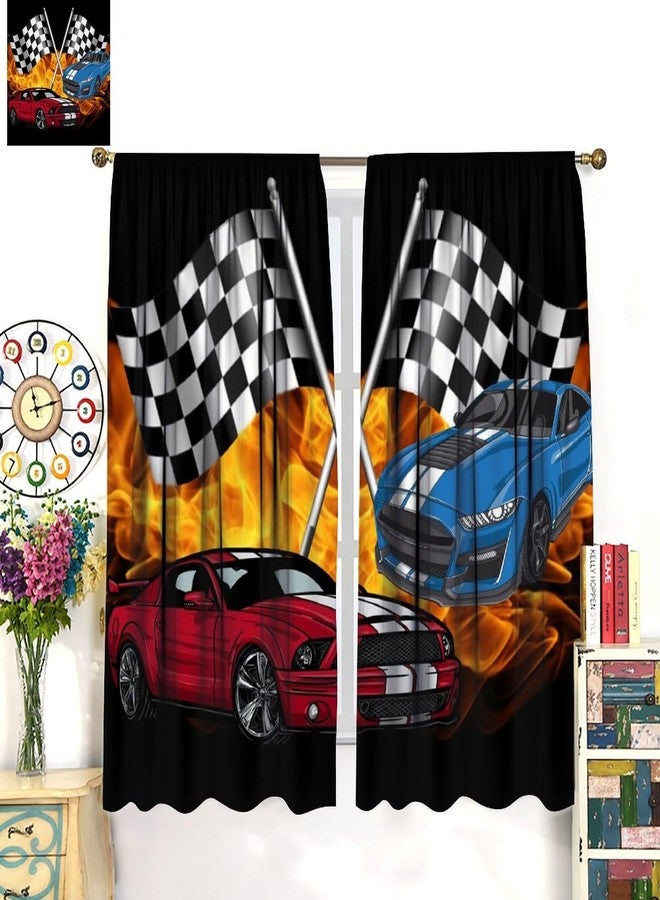 ستائر Fblifil Speed Racing Car Fire للأولاد، ستائر بجيب للعمود لغرفة النوم وغرفة المعيشة وغرفة الأطفال، مقاس 42 بوصة عرض × 45 بوصة طول - Image 3